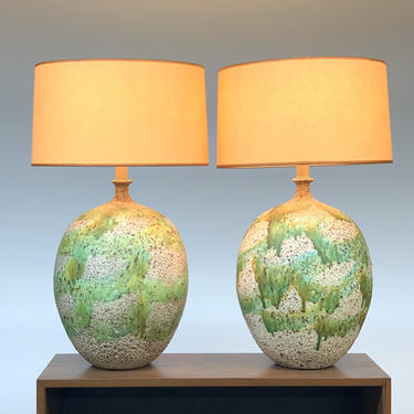 Pair Large Ceramic Volcanic Glaze Lamps 