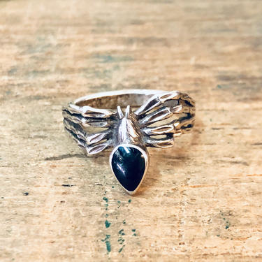 Vintage Silver Ring, Spider Ring, Black Onyx Ring, Vintage Jewelry, Unique Jewelry, Spider Jewelry, Goth Ring, Black and Silver, 925 Ring 