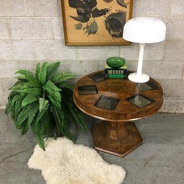 Vintage Round Coffee Table Retro 1960's Wood with Smokey Glass Inserts and Hexagon Base LOCAL PICKUP ONLY 