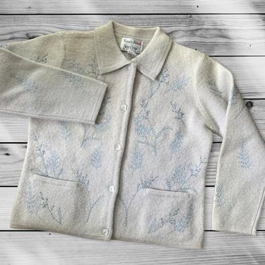Vintage WondraWool by Knitting Needles 100 Wool Cardigan with Embroidered Design by LeChalet