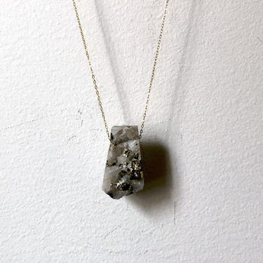 Free Floating Geometric Iron Pyrite Crystal Necklace 