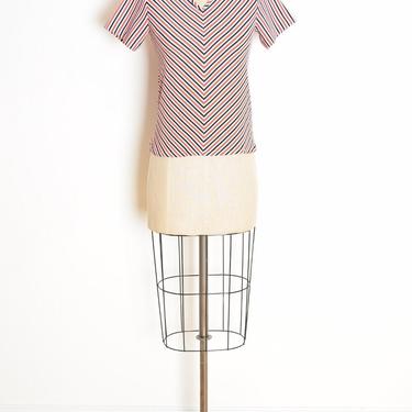 vintage 70s top red white blue chevron stripe print t-shirt tee blouse XS S clothing 