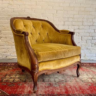 TUFTED French Provincial Louis XV ARMCHAIR / Lounge Chair in Canary Yellow 