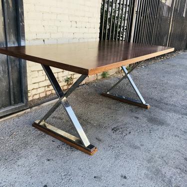 MID CENTURY MODERN Style Oak Desk/Dining Table with Chrome X Base #losangeles 