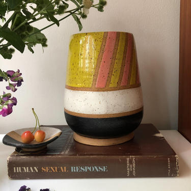 A Soul Whose Intentions are Good: Stripey Vase in Yellow, Pink, Black, White