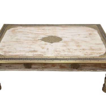 Rajasthan India Teakwood Coffee Table with Brass Overlay