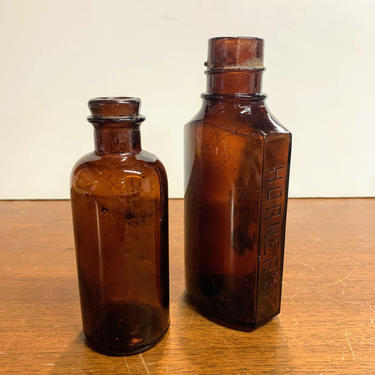 Vintage Horners Glass Bottle Pair of Brown Amber Glass Bottles 
