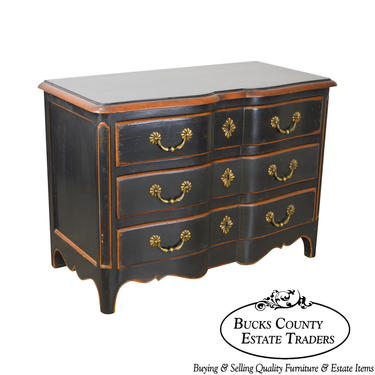 French Louis XV Style Custom Distressed Black Painted Chest of Drawers 