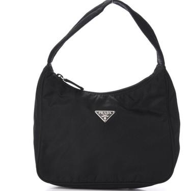 Vintage 90s PRADA Milano Tressuto Black Nylon Mini Pochette Hobo Handbag Tote Shoulder Bag Purse 