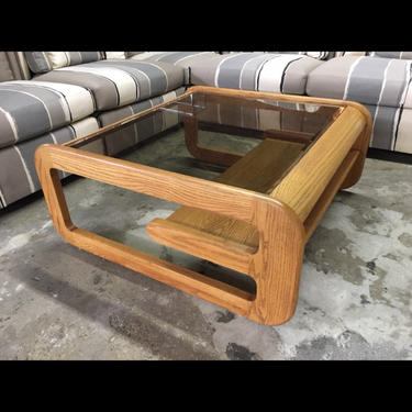 Vintage 1970's Oak and Smoked Glass Coffee Table by Lou Hodges 