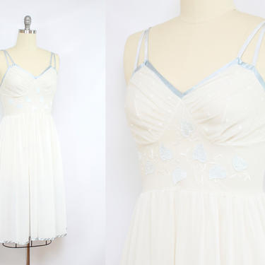 Vintage 50's 60's Blue Ivy Slip / 1960's Nightgown Lingerie / White and Blue Lingerie / Women's Size Small - Medium by Ru