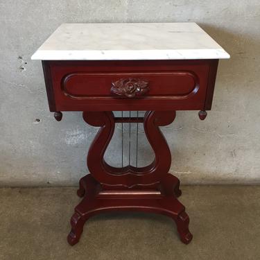 Vintage Marble Top Side Table with Drawer