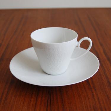 Rosenthal Studio Line Romance 8 oz Porcelain Coffee Cup and Saucer Large All White Bjorn Wiinblad Made in Germany 