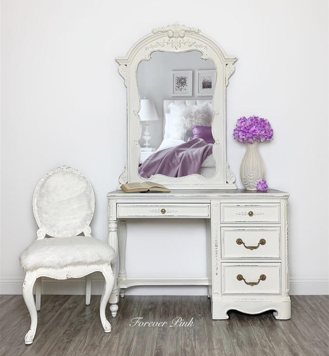 Chair Painted White Vanity Desk, Vanity Desk With Mirror And Seat