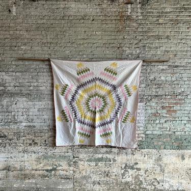 Vintage Tattered Hand Stitched Lone Star Quilt 67x65 
