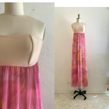 vintage pink tie dye strapless  dress 