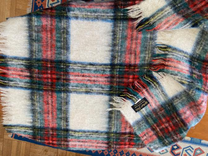 Vintage Mohair Tartan Plaid Scottish Wool Lap Robe Throw Blanket 