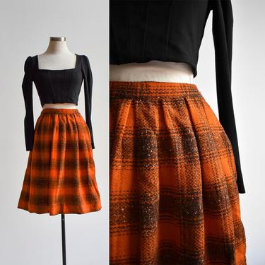Vintage Orange Plaid Wool Skirt 