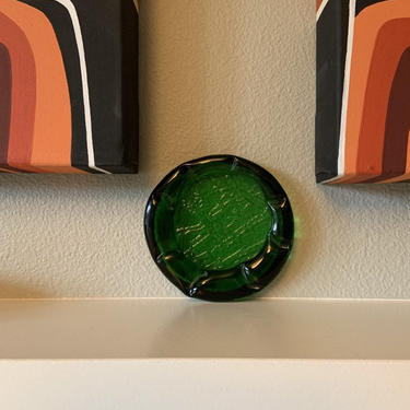 Vintage In The Manner of Blenko or Murano Free Form Emerald Green Glass Ashtray Art Glass Elk 