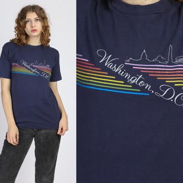 Vintage Washington DC Rainbow T Shirt - Medium | 80s Blue Skyline Monument Graphic Tee 