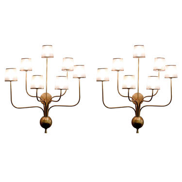 Pair of Large Brass Sconces in the Manner of Jean Royere 1990s - SOLD