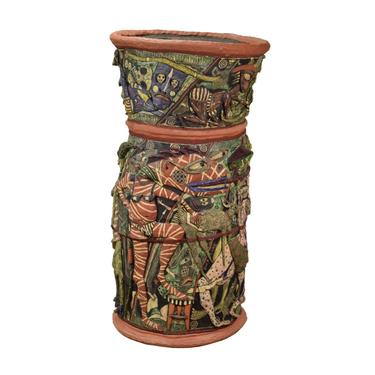 Monumental Michael Gross 1980's Art Pottery Vessel Fun Cavalcade of Grotesque Figures 