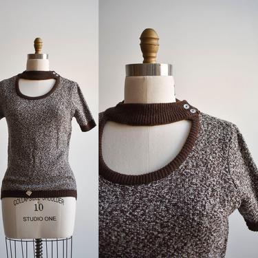 Vintage Brown Sweater with Cut Out Bodice 