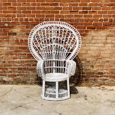 Large White Rattan / Wicker Peacock Chair
