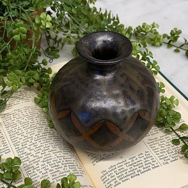 Vintage Vase Retro 1960s Mid Century Modern + MOC + Japanese + Small + Brown + Black + Stoneware + Weed Pot + Made in Japan + MCM Home Decor 
