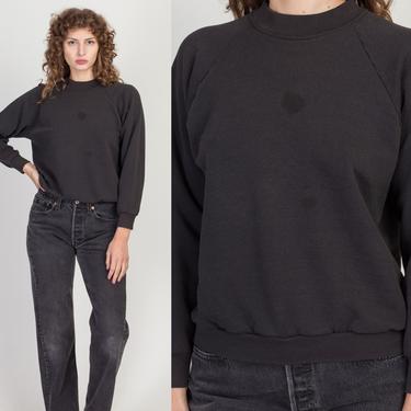 80s Faded Black Raglan Sleeve Sweatshirt - Men's XS, Women's Small | Vintage Unisex Grunge Slouchy Plain Cropped Pullover Sweater 