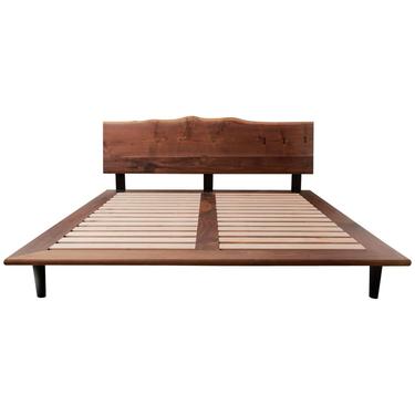 Handcrafted Walnut Slab Platform Bed, King-sized