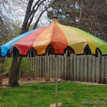 Groovy Umbrella Circus Top Rainbow Patio Umbrella with Black 