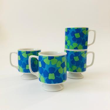 Mid Century Floral Ceramic Mugs - Set of 4 
