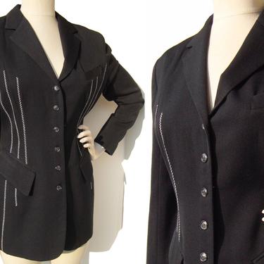 Vintage 90s Jacket Caché Black Wool Blazer M 