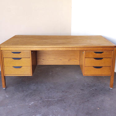 Vintage Oak Wood Executive Desk Risom 
