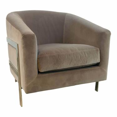 Modern Curved Back Taupe/Gray Velvet Club Chair