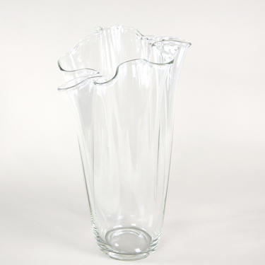 Vintage mcm large clear draping shape handmade art glass vase 