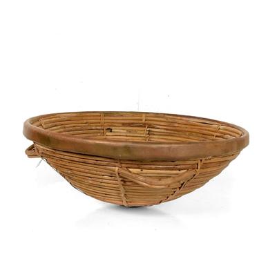 Mid Century Modern Weaved Basket with Brass Accents, After Arthur Umanoff 