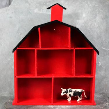 Adorable Red Barn Shadow Box for Children's Room Display or Country Kitchen Decor -- Vintage Wooden Shadow Box - Classic Red Barn 