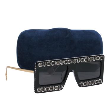 Gucci - Black Shield-Style Sunglasses w/ Rhinestone Logo