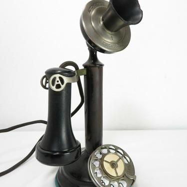 Antique AUTOMATIC ELECTRIC COMPANY CANDLESTICK TELEPHONE Step Base Rotary Dial