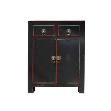 Oriental Distressed Black Lacquer Side End Table Nightstand cs5756S