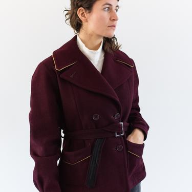 Vintage Maroon Double Breasted Wrap Wool Jacket | 1930s ladies belted coat | Maurice L Rothschild 