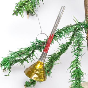 Antique 1950's Tin Horn Christmas Tree Ornament, Vintage Retro Decor 