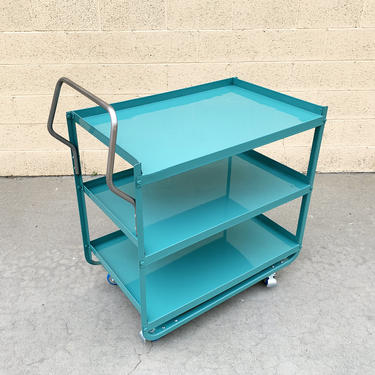 Vintage Stainless Steel Medical or Bar Cart Refinished in Tiffany Blue