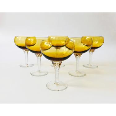 Vintage Amber Coupe Glasses / Set of 6 
