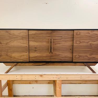 FREE SHIPPING ~ NEW Hand Built Mid Century Inspired Buffet / Credenza. Black & Walnut Two Tone 4 Door Cabinet! 