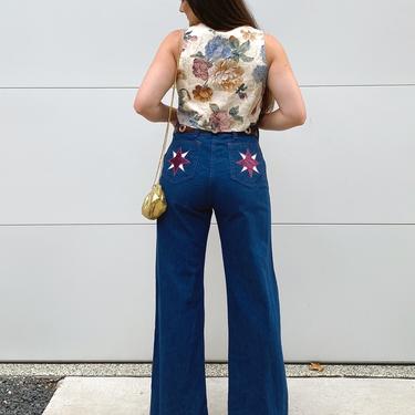 70's Star Embroidered Bell Bottom Jeans 31&quot;