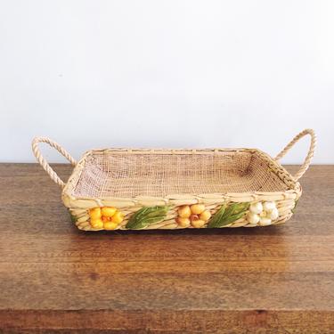 Vintage Woven Rattan Floral Basket 