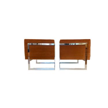 Vintage Milo Baughman Chrome Cube Chairs in Rust Velvet 